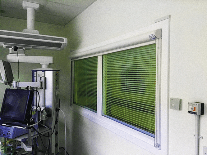 Lasermet's laser blocking Roller blind in a medical facility. 