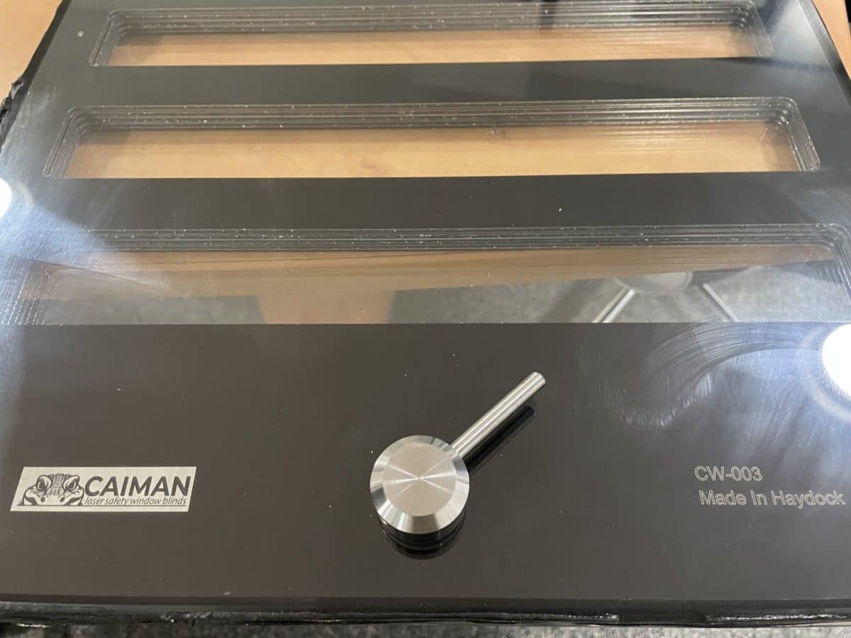 Lasermet's Caiman Laser Safety Blinds showing overlapping panels