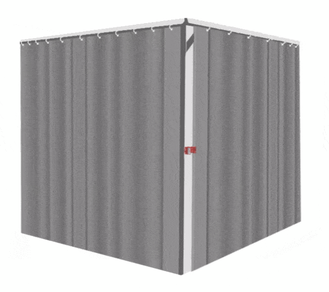 Image showing the function of an interlocked curtain in a laser-controlled area