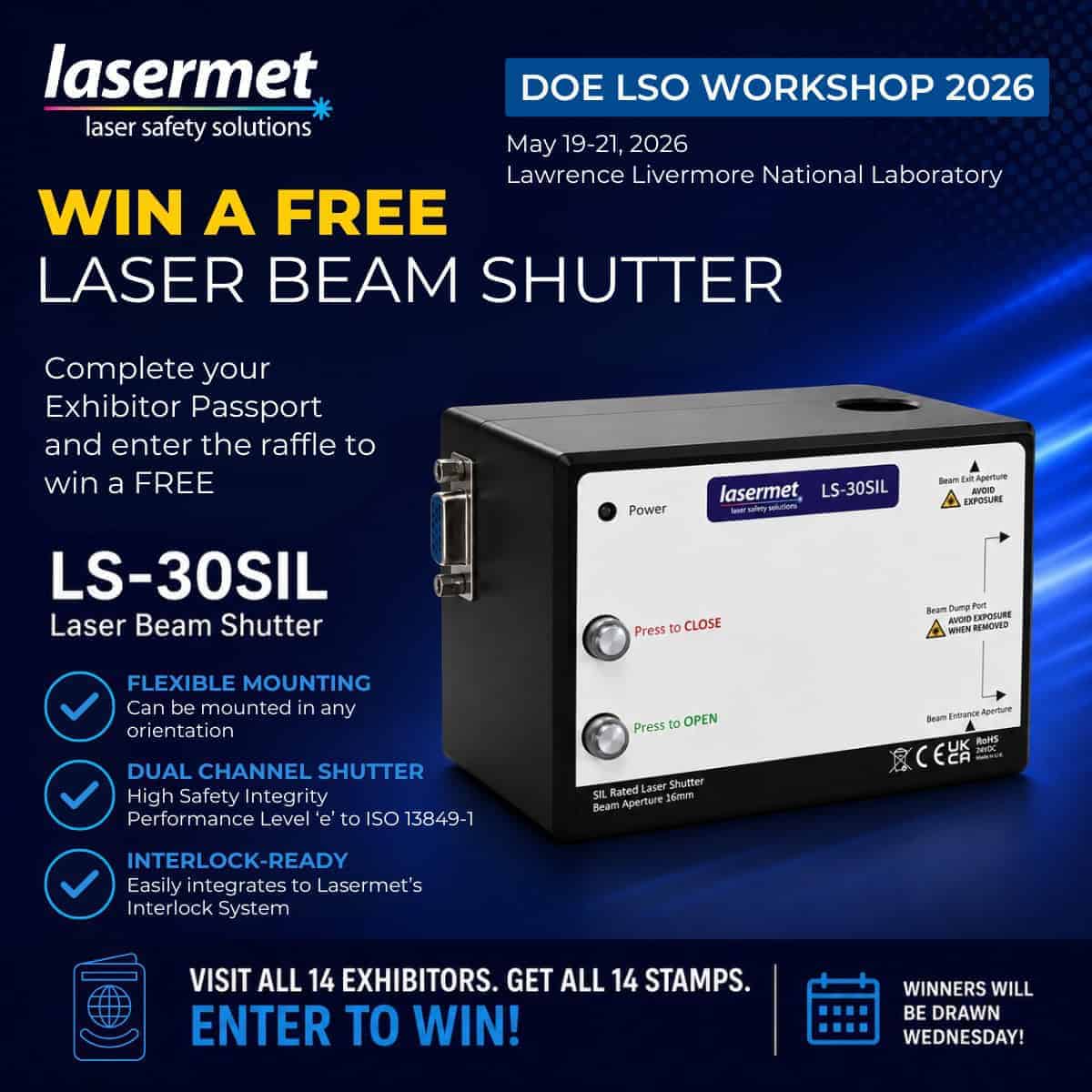 Win a laser beam shutter at DOE LSO Workshop at Lawrence Livermore National Laboratory 2026