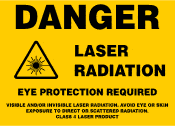 Signo de advertencia de peligro láser Auto Adhesivo Pegatina de vinilo brillo 125mm X 160mm 