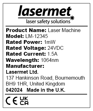 laser product information label sample by Lasermet Laser Safety Solutions