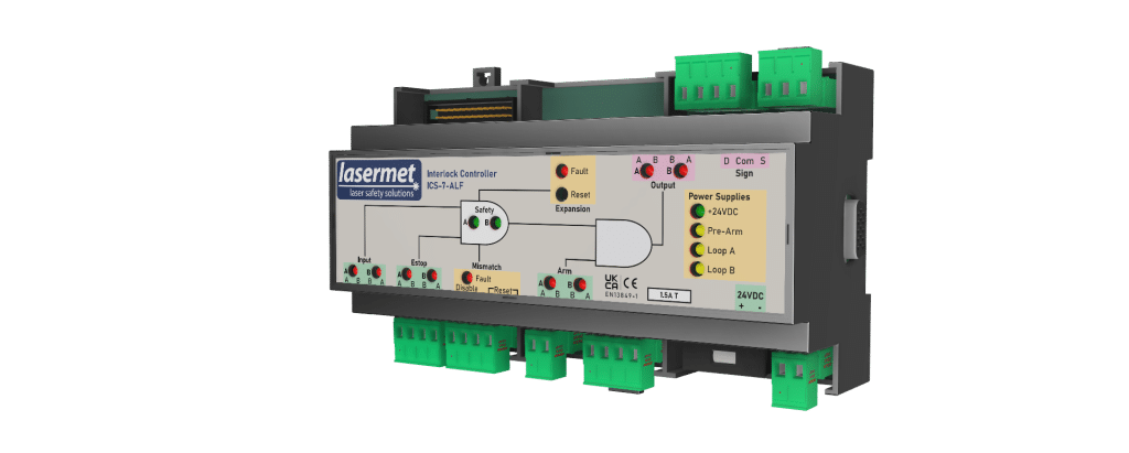 Side view of the ICS-7-ALF Interlock Controller showing the expandable port for system modifications and additional connections.