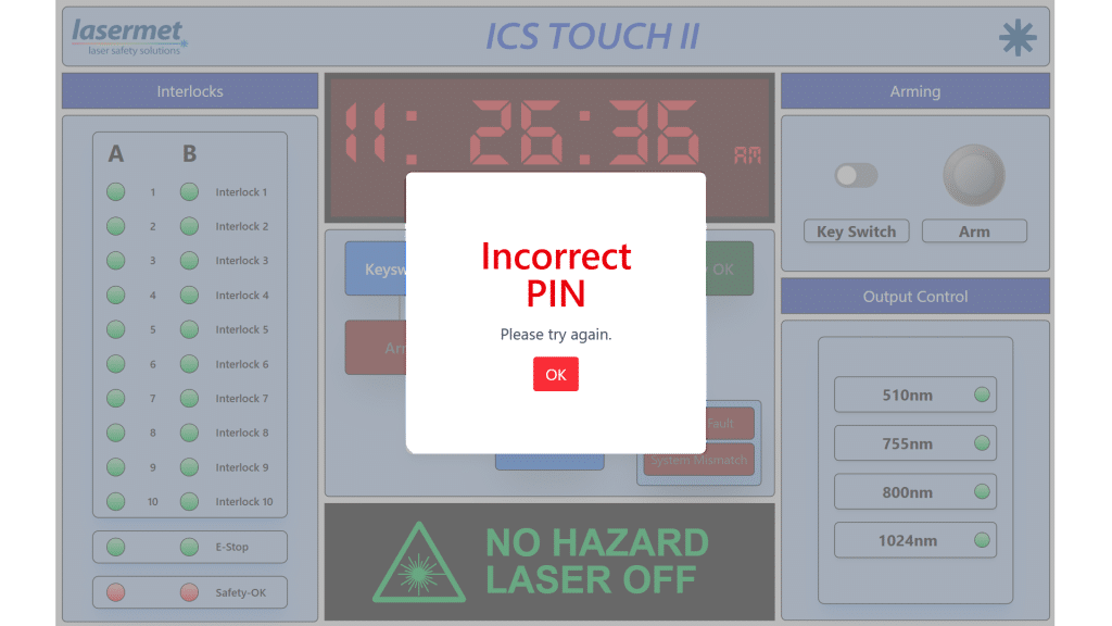 keycode incorrect by Lasermet Laser Safety Solutions