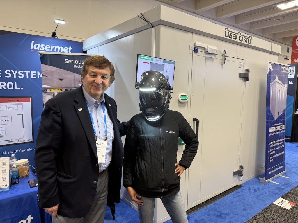 ALF Welding Helmet with Customer at Photonics West 2026