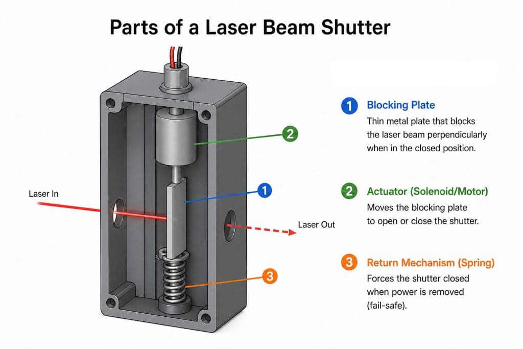 Parts of Laser Shutter Basic by Lasermet Laser Safety Solutions
