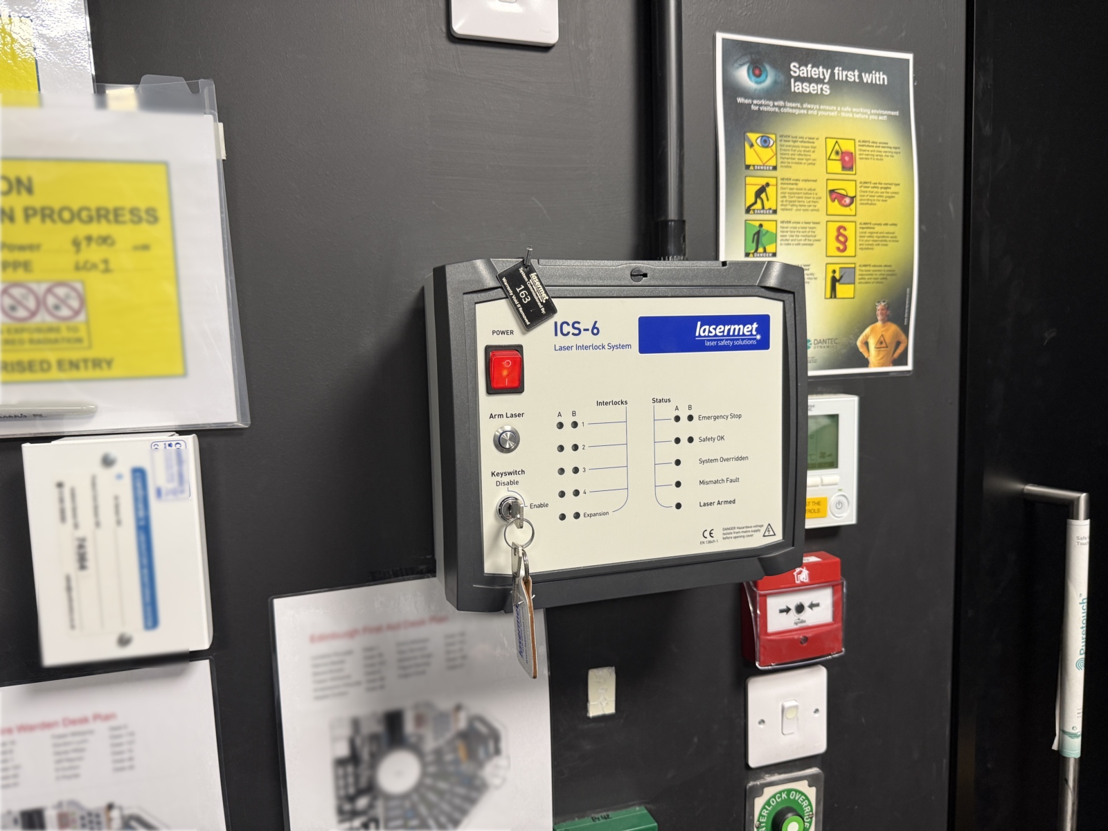 A Lasermet ICS-6 Interlock Controller still in service at STMicroelectronics, demonstrating the long-term reliability of Lasermet’s interlock systems.